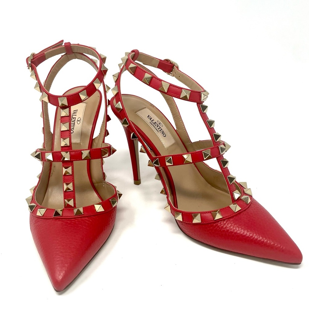 100mm Red Caged Rockstud Pumps size 36